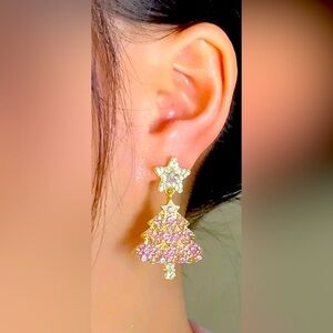 Sparkle & Shine: Pink Cubic Zirconia Christmas Tree Earrings